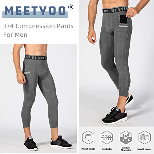 MEETYOO Leggings Hombre, Pantalón de Compresión Secado Rápido Pantalones Deporte Mallas Largas para Running Fitness Yoga