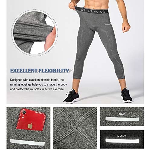 MEETYOO Leggings Hombre, Pantalón de Compresión Secado Rápido Pantalones Deporte Mallas Largas para Running Fitness Yoga