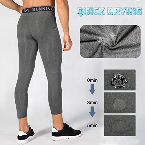 MEETYOO Leggings Hombre, Pantalón de Compresión Secado Rápido Pantalones Deporte Mallas Largas para Running Fitness Yoga