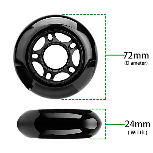 Mehomei Ruedas de Patinaje en Línea, 72 mm 85A Ruedas de Repuesto para Patines de Ruedas para Niñas y Niños, Patinaje Recreativo al Aire Libre, Negro, 4 Pcs