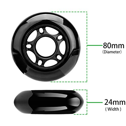 Mehomei Ruedas de Patinaje en Línea, 80 mm 85A Ruedas de Repuesto para Patines de Ruedas para Niñas y Niños, Patinaje Recreativo al Aire Libre, Negro, 4 Pcs