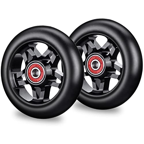 Mehomei Ruedas de Patinete 100 mm Ruedas Scooter con Rodamientos Abec-7, Ruedas de Repuesto Para KickScooter Freestyle Scooter Profesionales ClásicosStunt Scooter, 2 Pcs, Negro