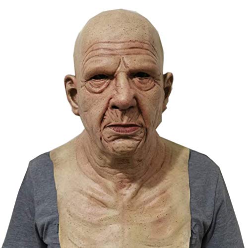 MeiLiu Máscara de Halloween, máscara de Anciano Aterrador, máscara de Cosplay de látex para Adultos, Accesorios de decoración de Fiesta de Halloween, cómoda y Transpirable