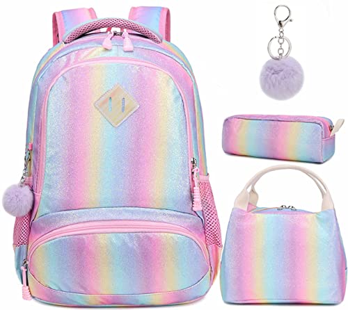 Meisohua Mochila Rainbow Glitter para niñas - Mochila Preescolar para niños Lindos Mochila de Viaje Ligera Mochila Informal Encantadora Regalo para niñas 3 Packs - Rainbow