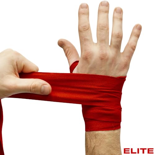 Meister Elite - Vendas de Mano para Adultos de 180 Pulgadas para Artes Marciales Mixtas y Boxeo, Paquete de 2 Pares con Bolsa de Malla, Color Negro/Rojo Sangre