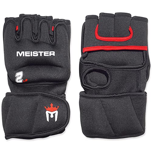 Meister Guantes de neopreno con peso de 2 libras para manos pesadas y cardiovasculares (par) – 2 libras x 2 – negro/rojo