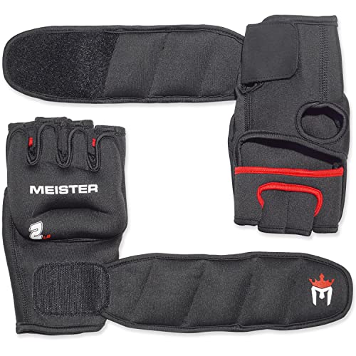 Meister Guantes de neopreno con peso de 2 libras para manos pesadas y cardiovasculares (par) – 2 libras x 2 – negro/rojo