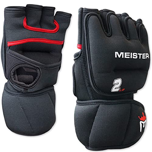 Meister Guantes de neopreno con peso de 2 libras para manos pesadas y cardiovasculares (par) – 2 libras x 2 – negro/rojo