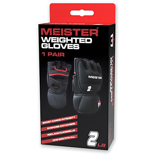 Meister Guantes de neopreno con peso de 2 libras para manos pesadas y cardiovasculares (par) – 2 libras x 2 – negro/rojo