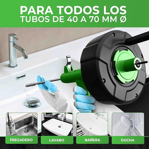 Meisterfaktur Desatascador Tuberias [7,5 m] - Función Automática - Espiral para Desatascar Tuberias Automática - ¡Espiral Limpiador de Desagües y de Tuberías para Aficionados al Bricolaje!