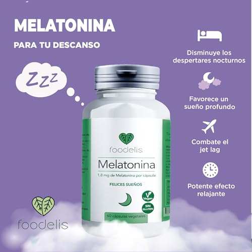 Melatonina Pura | 60UD | 2 Meses | Pastillas para dormir | Rápida conciliación del sueño | Melatonina sueño | Enriquecido con Pasiflora + Tila + Valeriana