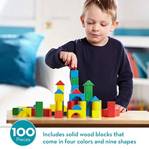 Melissa & Doug Bloques de madera geométricos, 100 piezas, Juguetes de desarrollo, Juego clásico de madera, Juego de construcción, Regalo para niños y niñas de 3 4 5 6 7 8 años