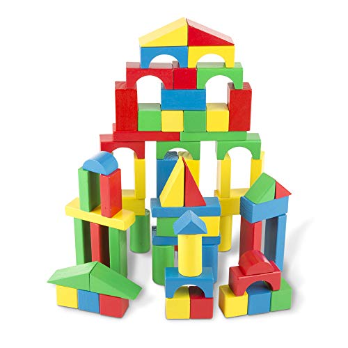 Melissa & Doug Bloques de madera geométricos, 100 piezas, Juguetes de desarrollo, Juego clásico de madera, Juego de construcción, Regalo para niños y niñas de 3 4 5 6 7 8 años