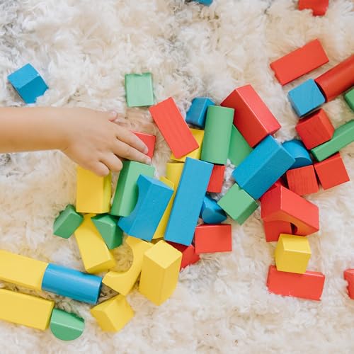 Melissa & Doug Bloques de madera geométricos, 100 piezas, Juguetes de desarrollo, Juego clásico de madera, Juego de construcción, Regalo para niños y niñas de 3 4 5 6 7 8 años