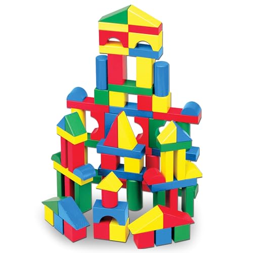 Melissa & Doug Bloques de madera geométricos, 100 piezas, Juguetes de desarrollo, Juego clásico de madera, Juego de construcción, Regalo para niños y niñas de 3 4 5 6 7 8 años