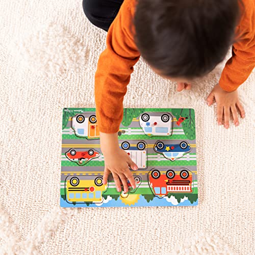 Melissa & Doug Rompecabezas de encastre de madera, Vehiculos y transportes, Juego clásico educativo, Juguetes de madera, Juguete de desarollo y aprendizaje para niños y niñas de 2 a 4 años