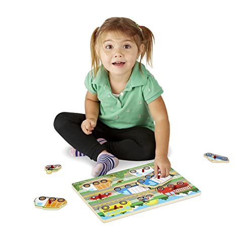 Melissa & Doug Rompecabezas de encastre de madera, Vehiculos y transportes, Juego clásico educativo, Juguetes de madera, Juguete de desarollo y aprendizaje para niños y niñas de 2 a 4 años