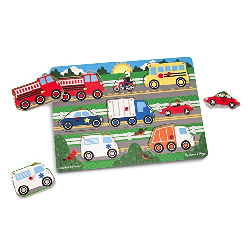 Melissa & Doug Rompecabezas de encastre de madera, Vehiculos y transportes, Juego clásico educativo, Juguetes de madera, Juguete de desarollo y aprendizaje para niños y niñas de 2 a 4 años