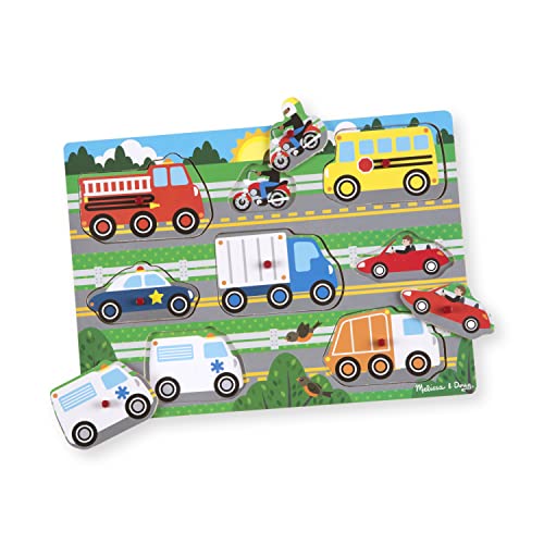 Melissa & Doug Rompecabezas de encastre de madera, Vehiculos y transportes, Juego clásico educativo, Juguetes de madera, Juguete de desarollo y aprendizaje para niños y niñas de 2 a 4 años