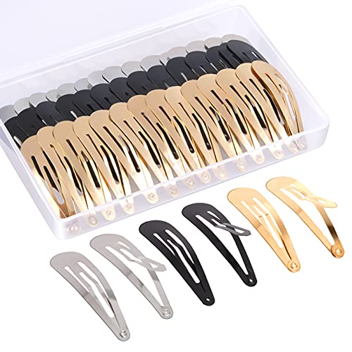 MELLIEX 60 Piezas Pinzas de Pelo para Mujeres, 5cm Pinzas para el Cabello a Presión de Metal Clips Pequeñas Horquillas Pelo con Caja Ideal para Mujer Niña Bebé (Dorado, Plateado, Negro)