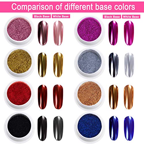 MELLIEX 8 Colors Efecto Espejo para Unas, Metalicas Cromo polvo en Acrilico, con 16 Piezas Palos de Sombra de Ojos