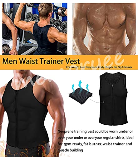 Memoryee Hombre Sauna Chaleco Deportivo Neopreno Entrenamiento Body Shaper Traje Entrenador Cintura Fitness Cremallera Camiseta Sin Mangas/Black/XL