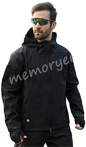 Memoryee Hombres Chaquetas Softshell Exteriores Forro Polar Impermeables Abrigos Tácticos Militares Cálidos Camuflaje Abrigo/Black(New)/L