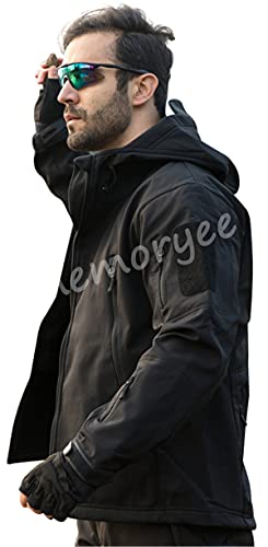 Memoryee Hombres Chaquetas Softshell Exteriores Forro Polar Impermeables Abrigos Tácticos Militares Cálidos Camuflaje Abrigo/Black(New)/L