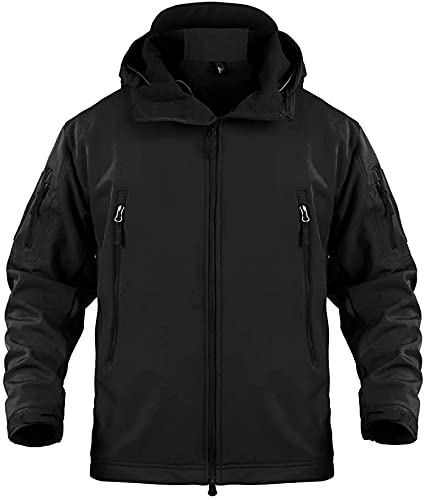 Memoryee Hombres Chaquetas Softshell Exteriores Forro Polar Impermeables Abrigos Tácticos Militares Cálidos Camuflaje Abrigo/Black(New)/L