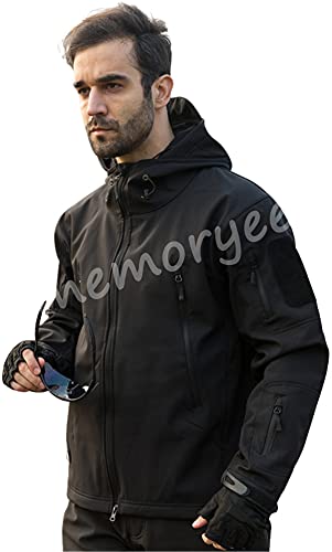 Memoryee Hombres Chaquetas Softshell Exteriores Forro Polar Impermeables Abrigos Tácticos Militares Cálidos Camuflaje Abrigo/Black(New)/L