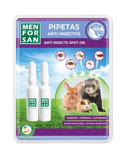 MENFORSAN Pipetas Anti-Insectos para roedores, Conejos y Hurones, con Margosa, geraniol y lavandino - Blister con 2 Unidades