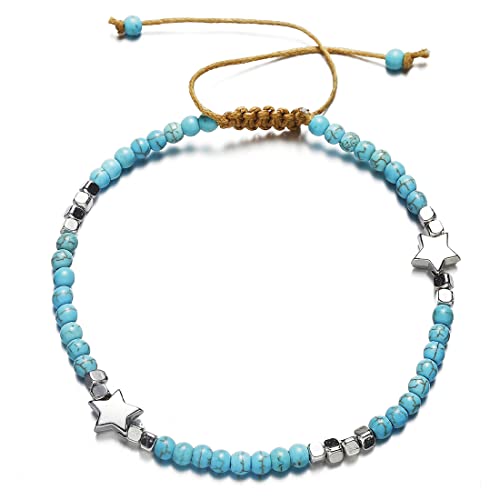 MenYiYDS Boho turquesa tobillera plata estrella tobillo pulsera playa pie joyería para mujeres y niñas