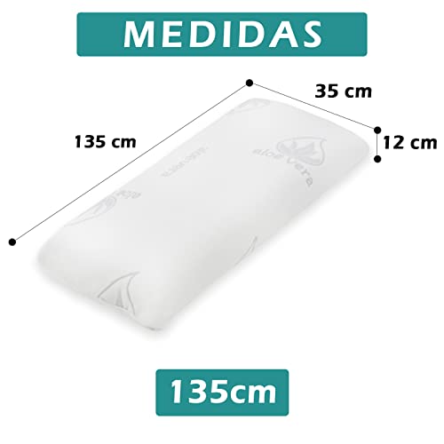 MERCURY TEXTIL- Almohada viscoelástica con núcleo 100% Viscoelástico, Tejido de Aloe Vera, Anti ácaros, Anti bacterias, Termorregulable y Ergonómica. Libera la presión Cervical (Visco 135 cm)