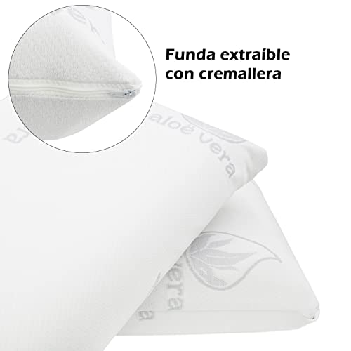 MERCURY TEXTIL- Almohada viscoelástica con núcleo 100% Viscoelástico, Tejido de Aloe Vera, Anti ácaros, Anti bacterias, Termorregulable y Ergonómica. Libera la presión Cervical (Visco 135 cm)