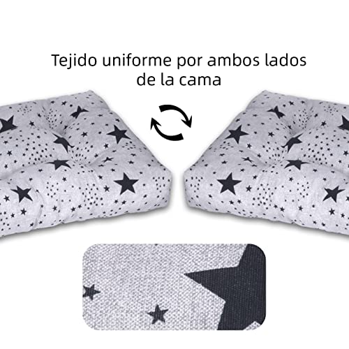 MERCURY TEXTIL- Cama de Mascota, Colchón para Perro, Colchoneta Reversible Estampada Relleno de Espuma para Interior y Exterior. (Small, Estrellas)