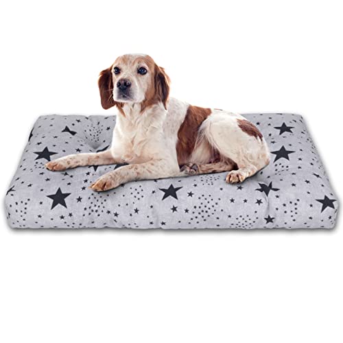 MERCURY TEXTIL- Cama de Mascota, Colchón para Perro, Colchoneta Reversible Estampada Relleno de Espuma para Interior y Exterior. (Small, Estrellas)