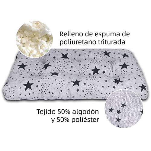 MERCURY TEXTIL- Cama de Mascota, Colchón para Perro, Colchoneta Reversible Estampada Relleno de Espuma para Interior y Exterior. (Small, Estrellas)