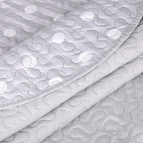 MERCURY TEXTIL- Colcha Bouti Estampada Hojas y Flores, para Verano y Entretiempo 100% Poliéster. Cubre Cama Fina, Ligera y Suave. (Cama 150/180-250x260cm, Lunares Gris)