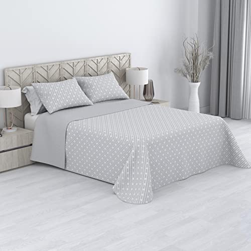 MERCURY TEXTIL- Colcha Bouti Estampada Hojas y Flores, para Verano y Entretiempo 100% Poliéster. Cubre Cama Fina, Ligera y Suave. (Cama 150/180-250x260cm, Lunares Gris)