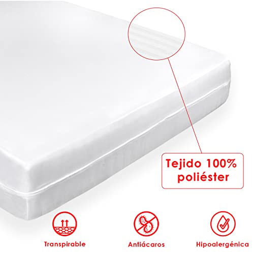 Mercury Textil-Funda de colchón, Microfibra, Anti ácaros, Anti bacterias, Transpirable, Estira hasta 25cm de Profundidad, Funda de colchón con Cremallera (Cama 150)