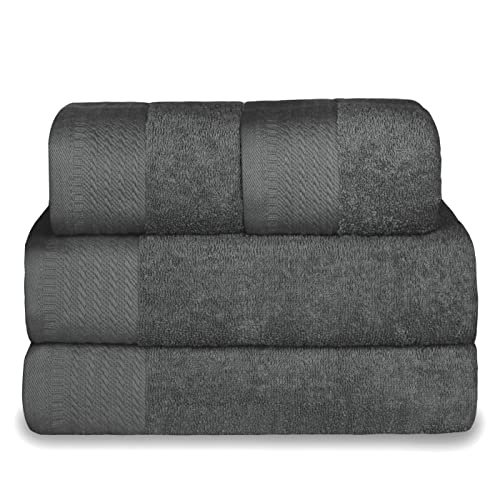 MERCURY TEXTIL- Juego de Toallas 100% Algodón de 500gsm, Ideal para baño y Piscina, Resistentes, Suaves y Absorbentes. (2Mano+2Bide, Gris Oscuro)