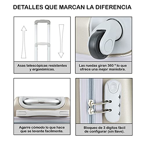 MERCURY TEXTIL - Maleta pequeña para Cabina rígida 4 Ruedas 360º Gira Equipaje de Mano (Champange)