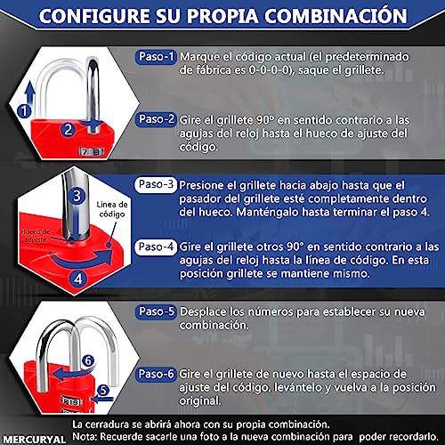 MERCURYAL Candado Combinacion - Candado Taquilla - Candados Seguridad 4 Dígitos - 1/2 UDS en Color Negro - Candado Maleta, Gimnasio, Cajones, Gym (1 Unidad, Rojo)