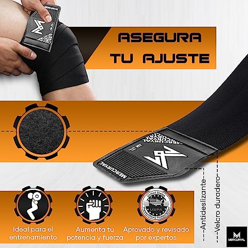 MERCURYAL Rodillera Gimnasio Powerlifting Levantamiento de Pesas, Elástico 2M - Rodillera Vendaje para Levantamiento de Pesas - Rodilleras Soporte para Musculación Squat Entrenamiento Deporte Fitness