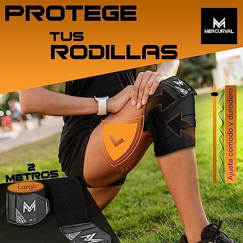 MERCURYAL Rodillera Gimnasio Powerlifting Levantamiento de Pesas, Elástico 2M - Rodillera Vendaje para Levantamiento de Pesas - Rodilleras Soporte para Musculación Squat Entrenamiento Deporte Fitness