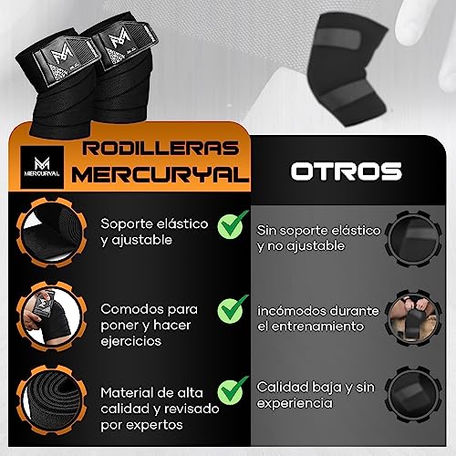 MERCURYAL Rodillera Gimnasio Powerlifting Levantamiento de Pesas, Elástico 2M - Rodillera Vendaje para Levantamiento de Pesas - Rodilleras Soporte para Musculación Squat Entrenamiento Deporte Fitness