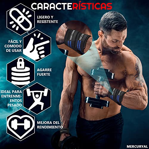 MERCURYAL Straps en 8 Gym para Nivel Avanzado y Profesional - Straps Powerlifting - Correas de Agarre en Forma de 8 de Gimansio y Peso Muerto - Accesorios Gimnasio (Azul)