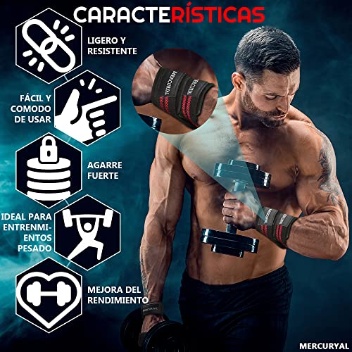 MERCURYAL Straps en 8 Gym para Nivel Avanzado y Profesional - Straps Powerlifting - Correas de Agarre en Forma de 8 de Gimnasio y Peso Muerto - Accesorios Gimnasio (Negro & Rojo)