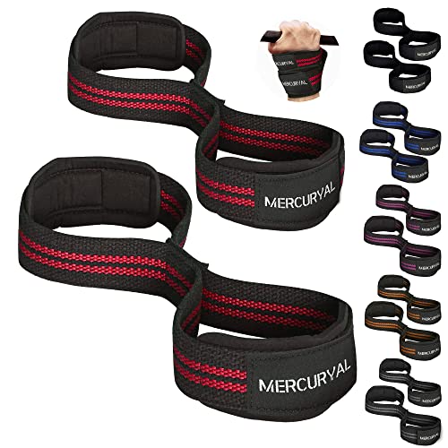 MERCURYAL Straps en 8 Gym para Nivel Avanzado y Profesional - Straps Powerlifting - Correas de Agarre en Forma de 8 de Gimnasio y Peso Muerto - Accesorios Gimnasio (Negro & Rojo)