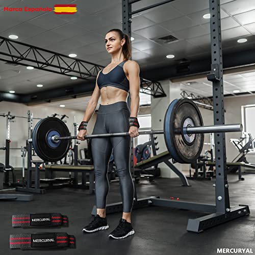 MERCURYAL Straps en 8 Gym para Nivel Avanzado y Profesional - Straps Powerlifting - Correas de Agarre en Forma de 8 de Gimnasio y Peso Muerto - Accesorios Gimnasio (Negro & Rojo)